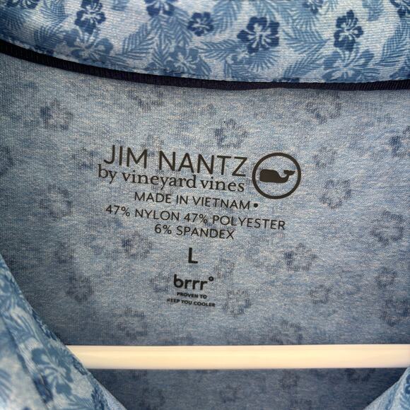 Jim Nantz Vineyard Vines Men's Blue Hibiscus Floral Golf Polo Size Large - Picture 3 of 6